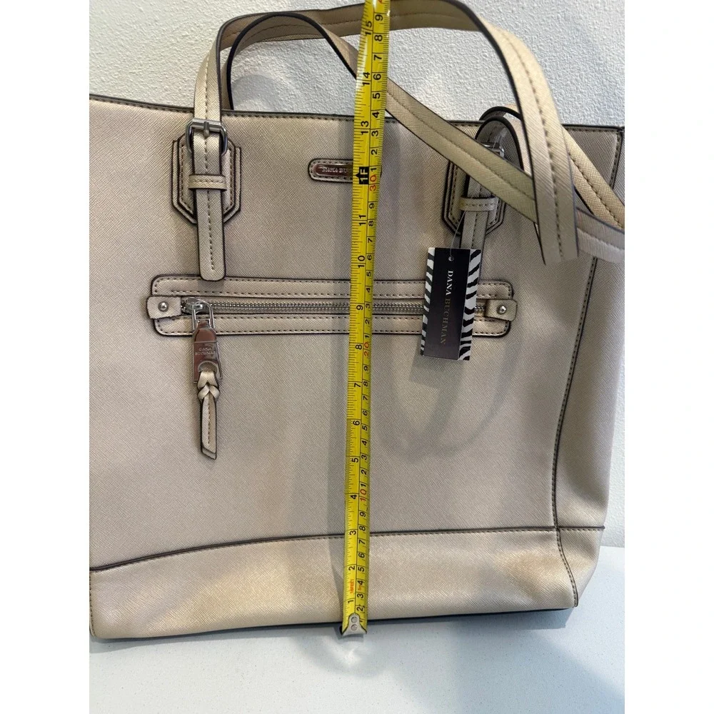 Dana‎ Buchman Metallic Champagne Gold Saffiano Tote Bag Zebra Print Lining NWT